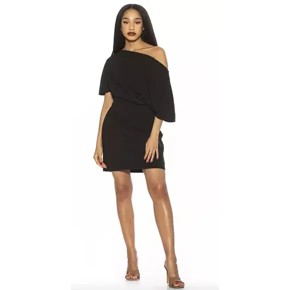 Alexia Admor | Dresses | Nwt Alexia Admor Black Draped Shoulder Mini Aline  Dress Size Xl Classy | Poshmark